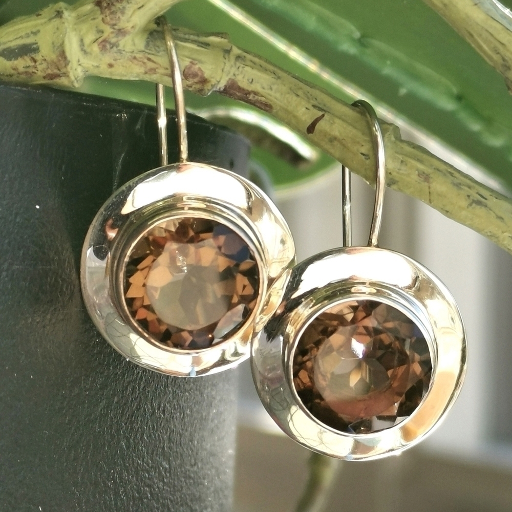 Smoky Topaz Quartz Drop Earrings In Sterling Silver